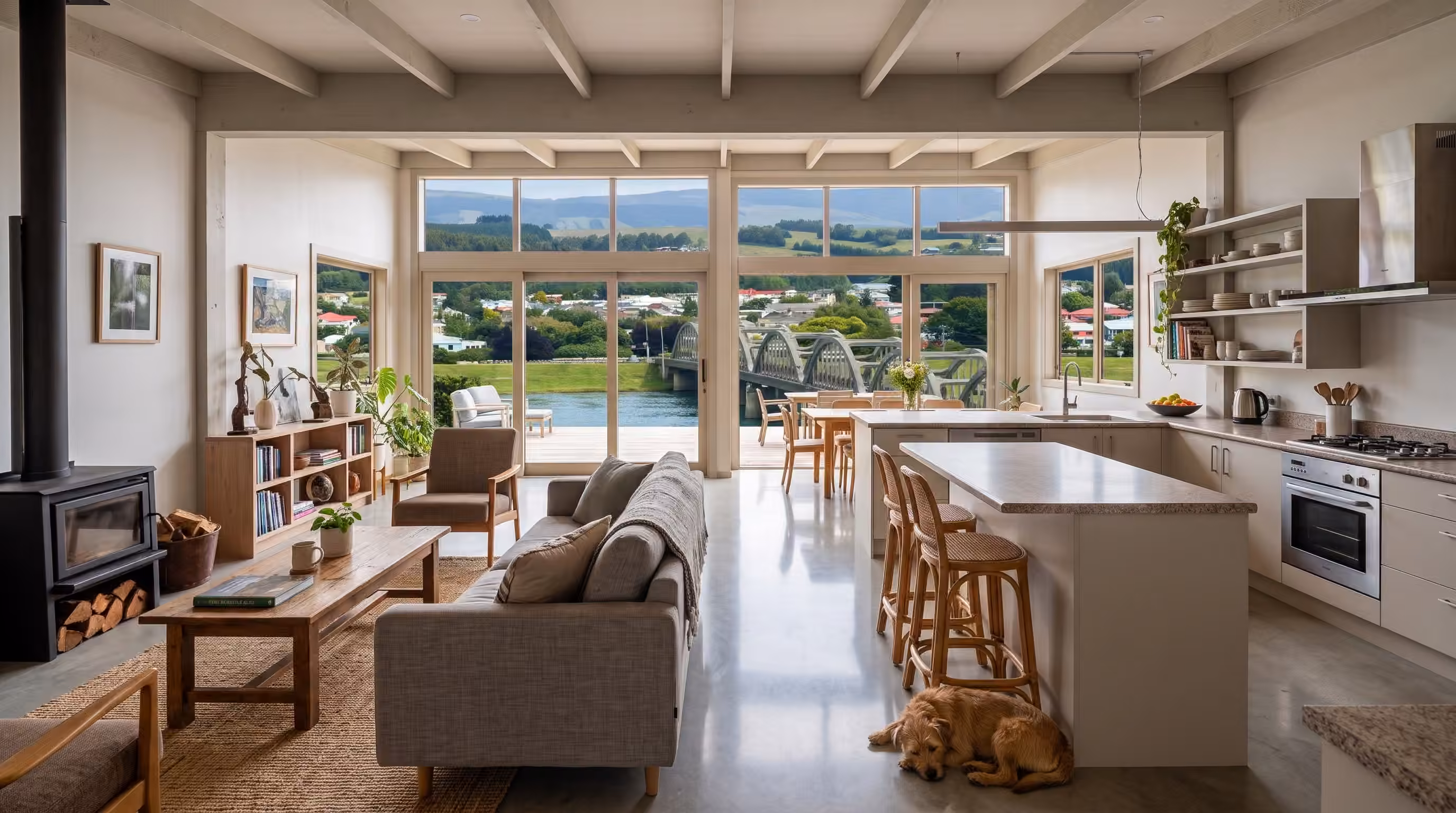 Tidy, sunlit living room cleaned by J Cleans home cleaning services in Balclutha